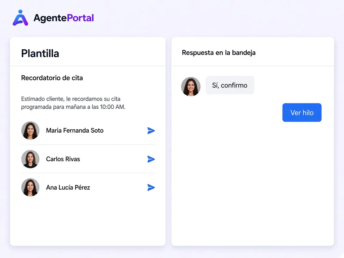 Envío con plantilla de WhatsApp y la respuesta del cliente de vuelta en la bandeja.